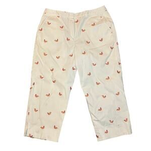 Larry Levine Stretch Rooster Embroidered Capri Ankle Pants Size 14